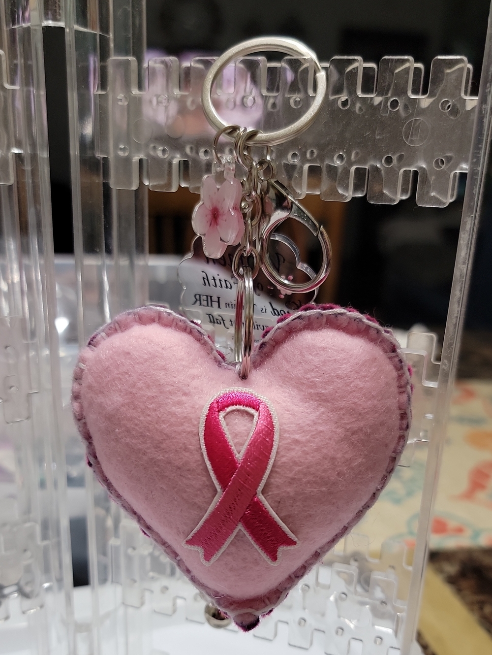 Pink Heart Ribbon Keychain - Soft Felt Womens Accessory